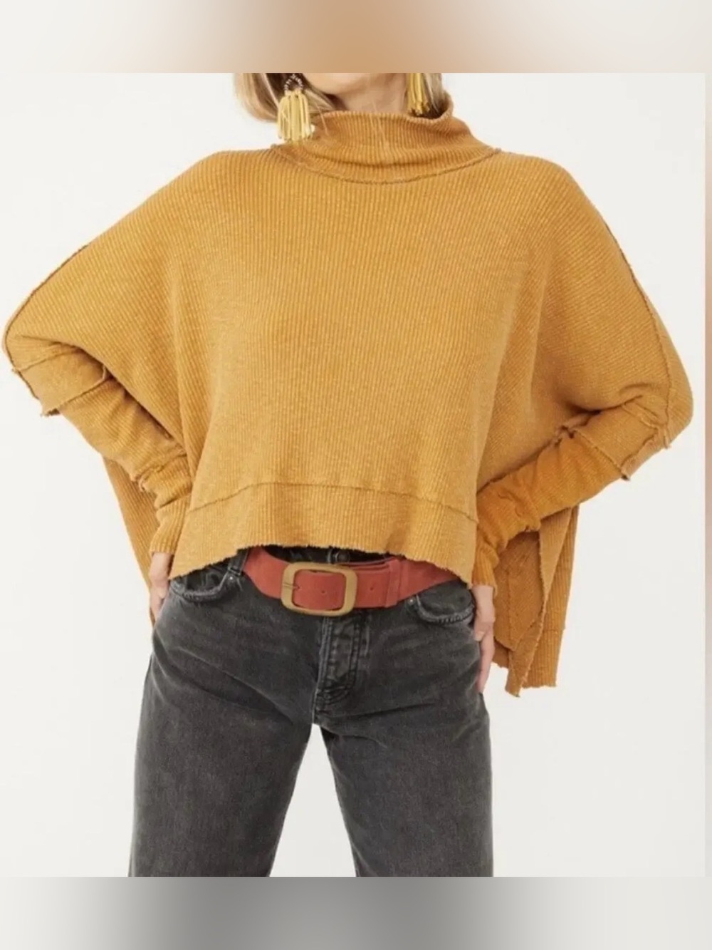 Free People Moon Daisy Pullover Sunbaby Thermal Cowl Neck Sweater Small
